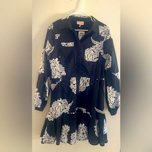 Women's Black Dress with White Pattern in Size Medium